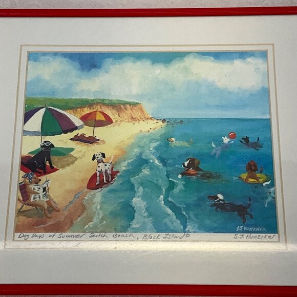 Dog Days Of Summer South Beach Block Island Print By S.T. Hunziker Framed 14.25" - Picture 2 of 6